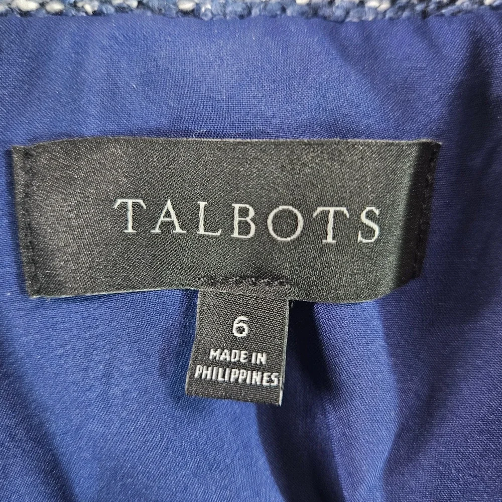 Talbots Womens Blue White Tweed Double Breasted Blazer‎ Jacket Size 6